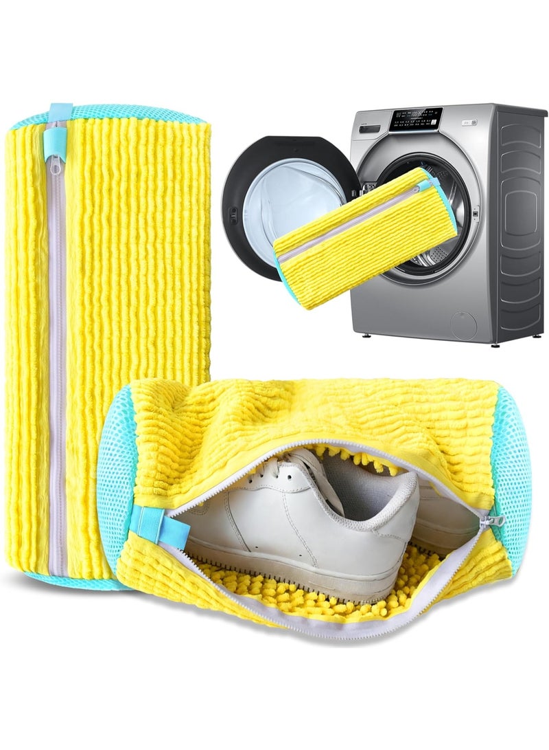 Happy Home 1Pcs Reusable Shoe Washing Machine Bag for Washer and Dryer – Hands-Free Shoe Cleaning, 360° Deep Cleaning with Over 1000 Chenille Bristles, Zipper Protection Design, Prevents Deformation, Durable and Reusable Laundry Bag for All Shoes, Sneakers, Sports Shoes, Running Shoes, Kids’ Shoes – Yellow - Image 1